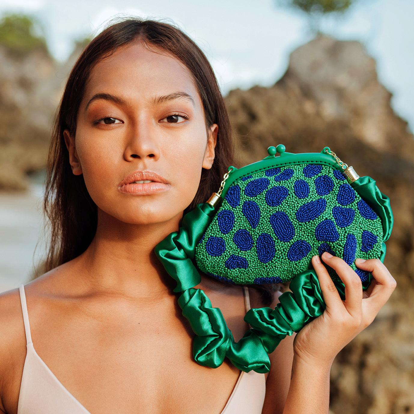 the Arnoldi Jade Clutch Bag In Lush Green & Blue