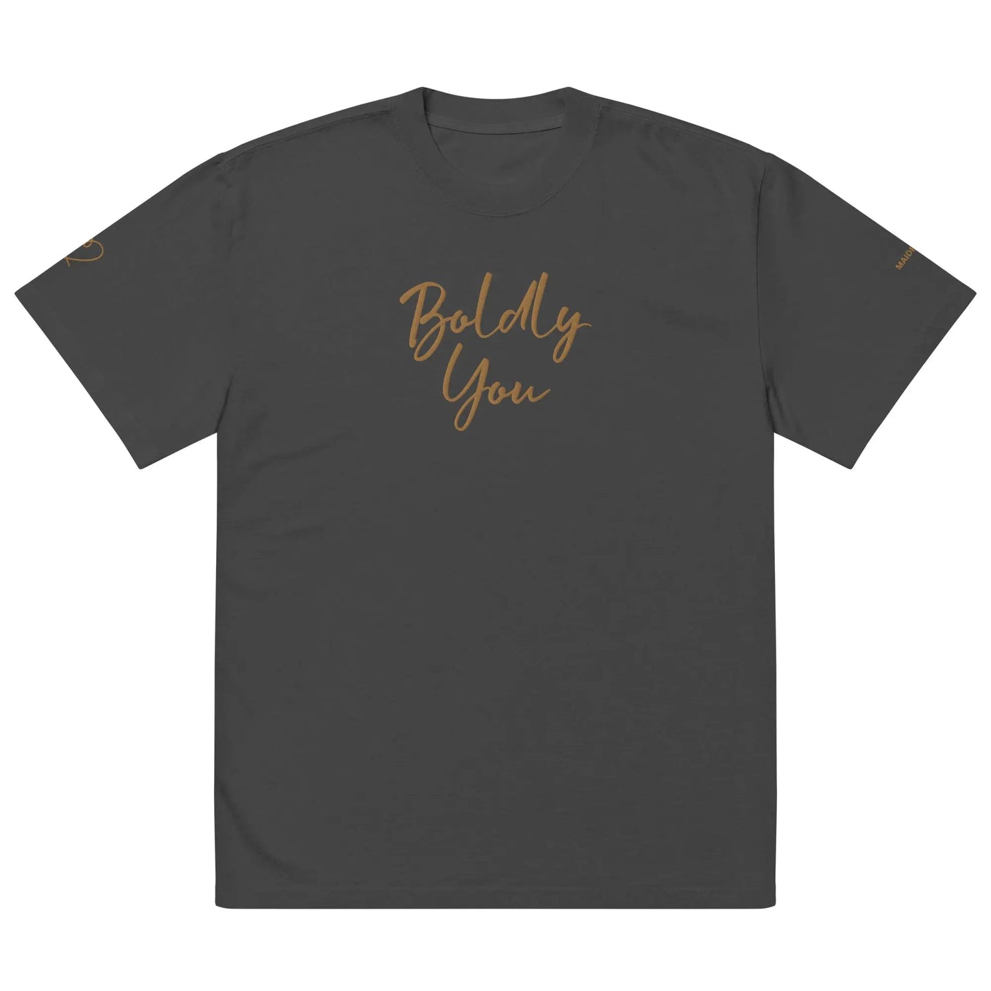 Boldly You Oversized faded t-shirt with Old Gold Embroidery | Oversized T-shirt