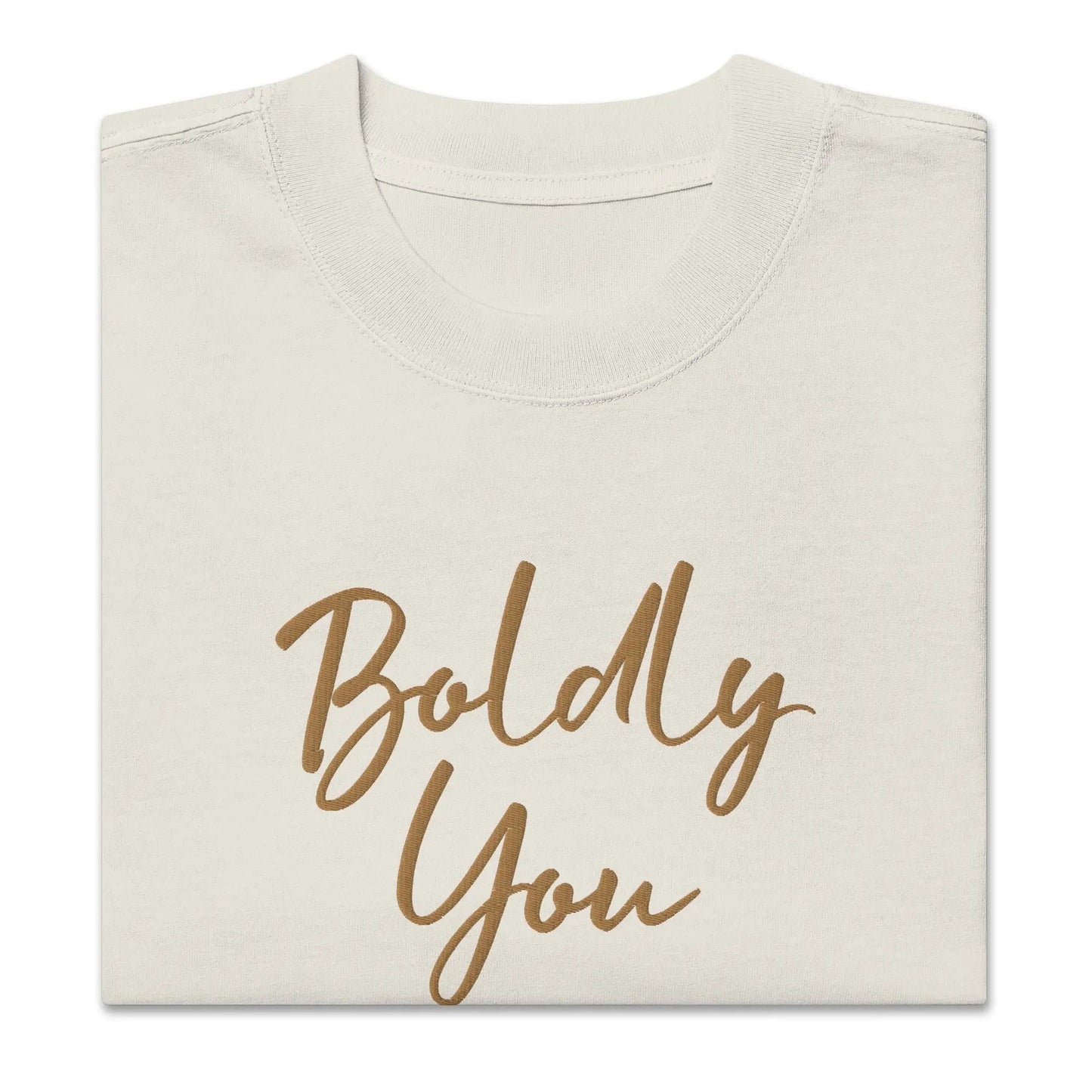 Boldly You Oversized faded t-shirt with Old Gold Embroidery | Oversized T-shirt