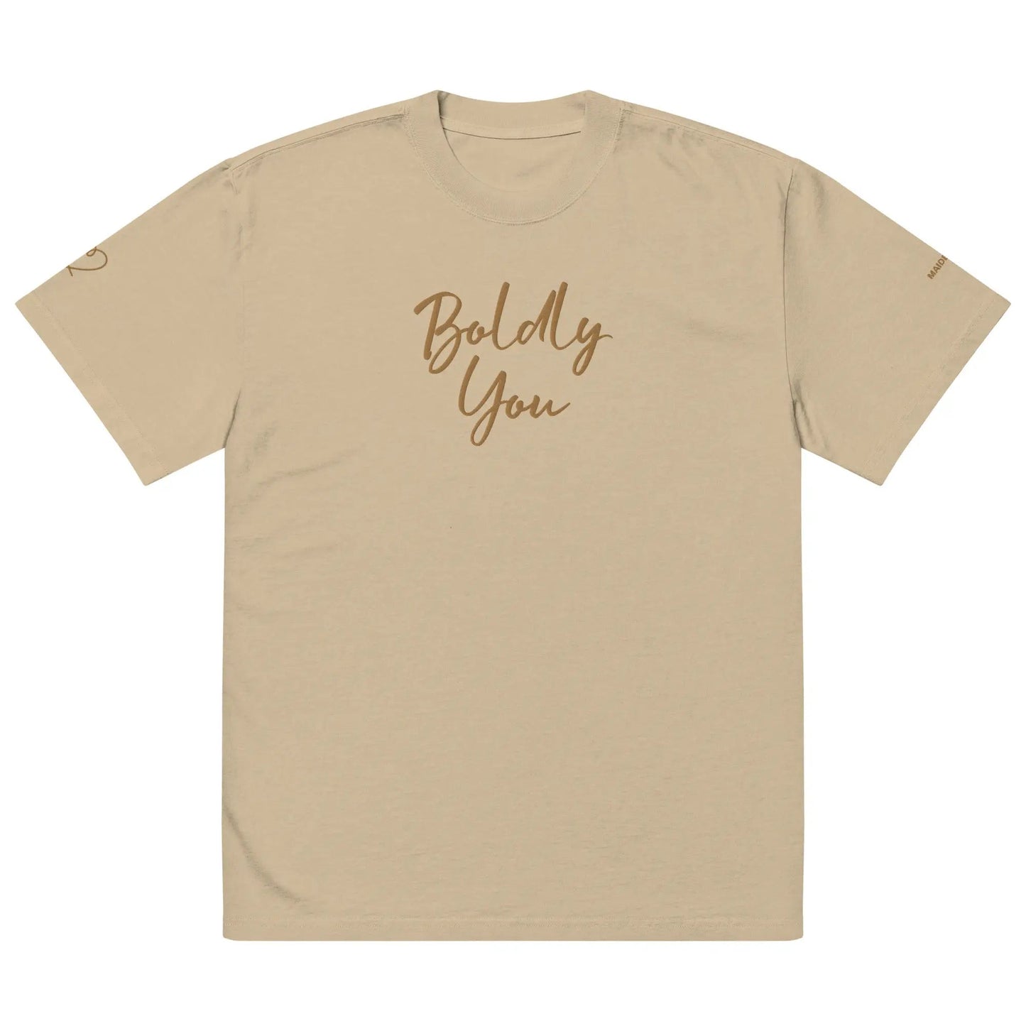 Boldly You Oversized faded t-shirt with Old Gold Embroidery | Oversized T-shirt