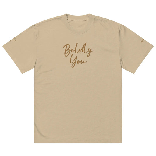 Boldly You Oversized faded t-shirt with Old Gold Embroidery | Oversized T-shirt