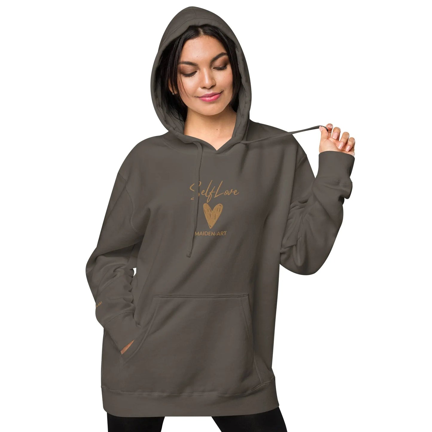 Self Love Unisex pigment-dyed hoodie with Old Gold Embroidery | fashion hoodie