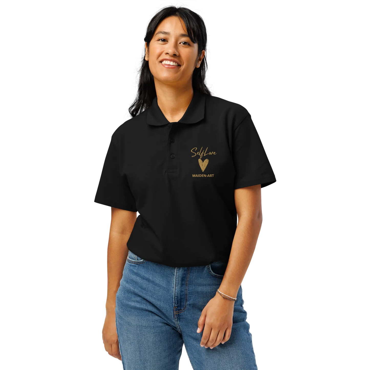 Self Love Premium pique polo shirt with Old Gold Embroidery