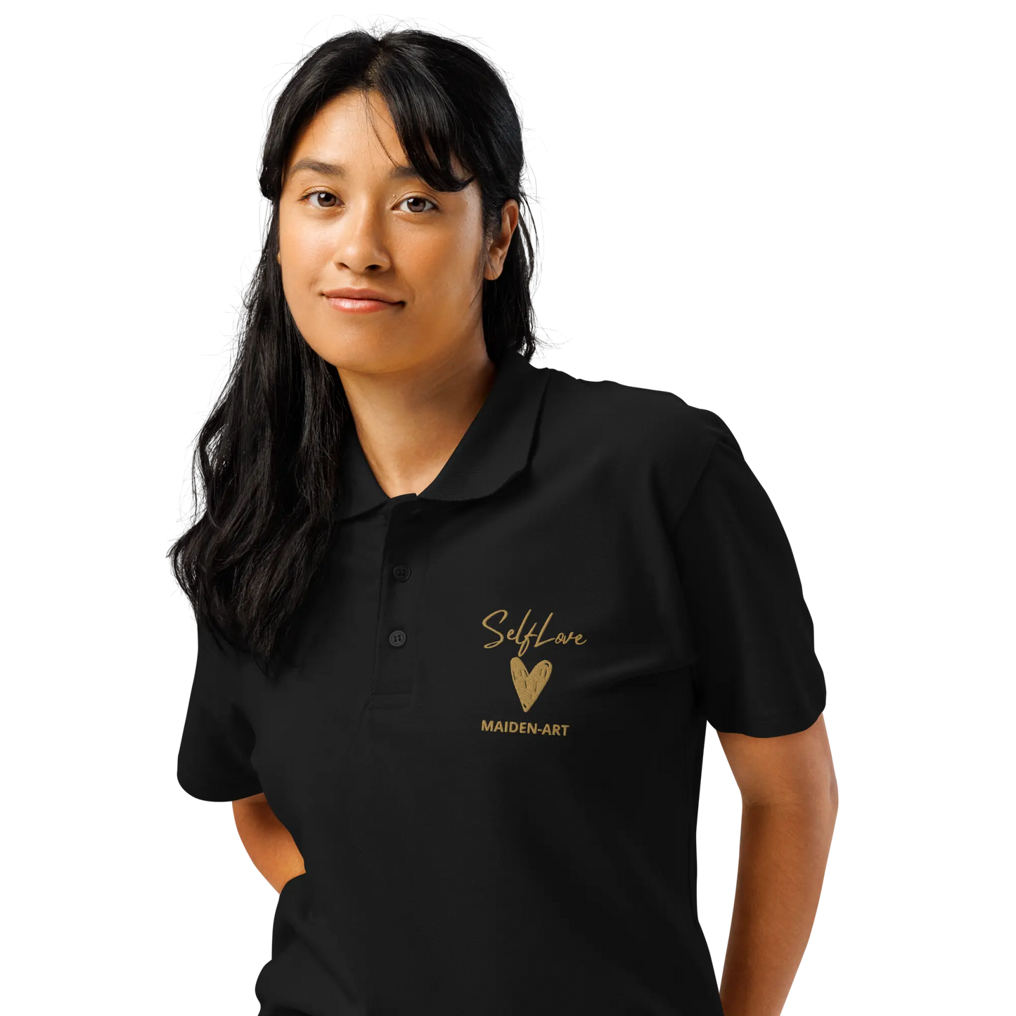 Self Love Premium pique polo shirt with Old Gold Embroidery